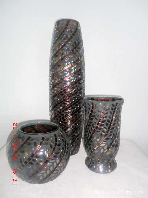 【出口歐美精美手工制作馬賽克貼片工藝花瓶】價格,廠家,圖片,玻璃工藝品,淄博易通輕工制品-